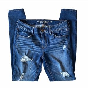 American Eagle Dark Wash Distressed Jeggings Size 8
